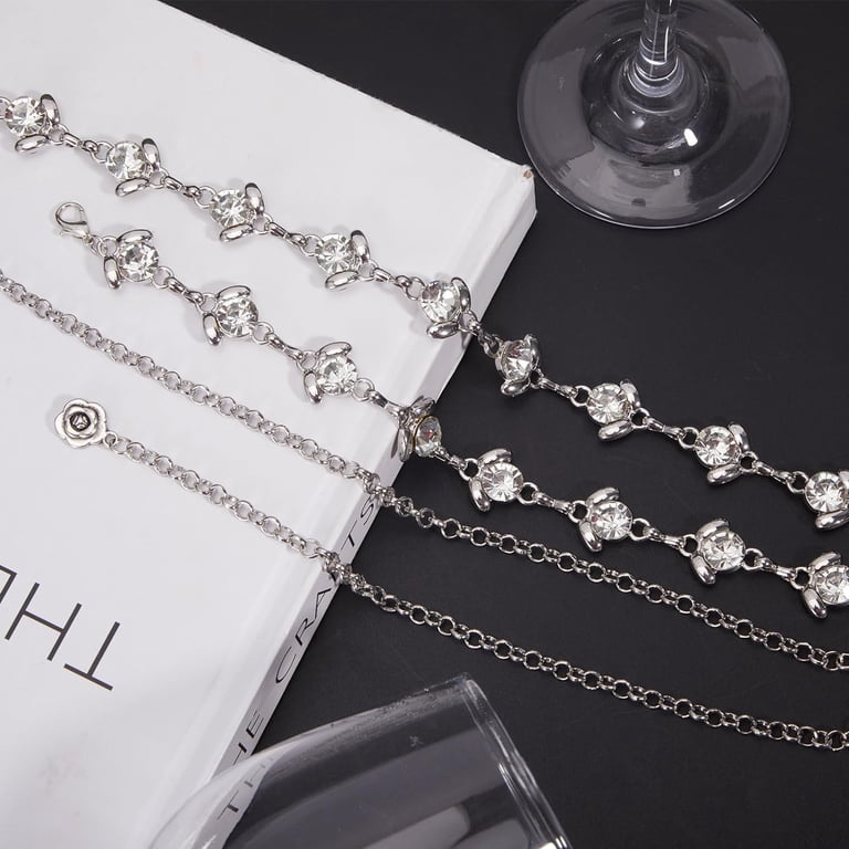 20in Silver Rhinestone Waist Belt Shiny Alloy Flower Link  display picture 1