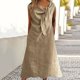 thumbnail image 1 of mfyjkho Vestidos midi para mujer, Camisola informal para mujer, cuello en U, regular, plisada, multicolor, falda larga Vestidos de otoño s, 1 of 4