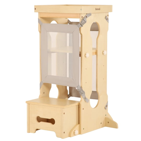 Bateso Wooden Toddler Tower with 2 Detachable Nets, Kids Kitchen Step Stool for Kids 1-6