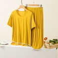 thumbnail image 2 of cfhntfmh Womens Pajamas Set Short Sleeve Sleepwear with Wide Leg Pants Nightwear Soft Cotton Modal Pj Lounge Sets, 2 of 3