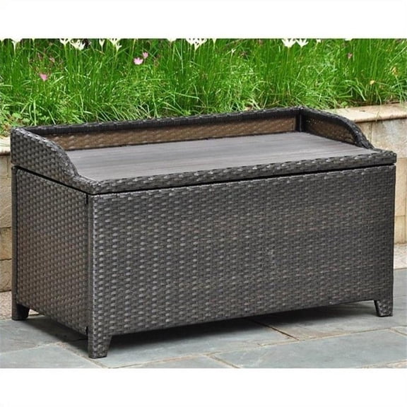 Pemberly Row Contemporary Patio Storage Bench in Antique Black