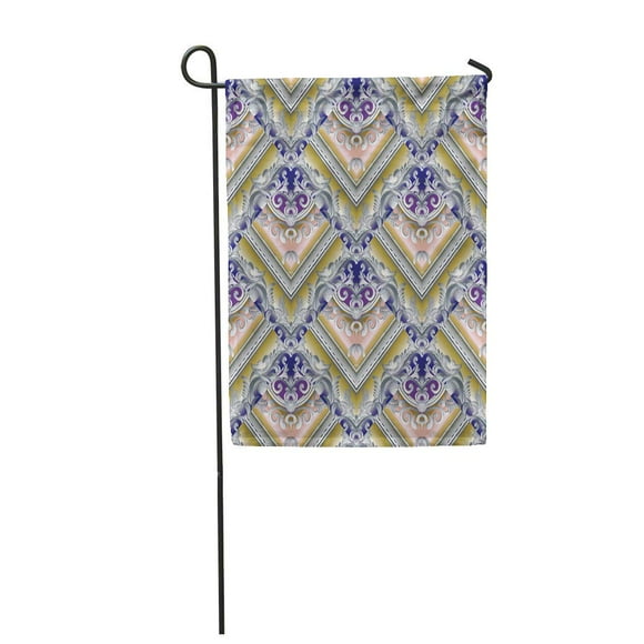 JSDART Baroque Damask Floral Modern 3D Vintage Meanders Greek Key Garden Flag Decorative Flag House Banner 12x18 inch