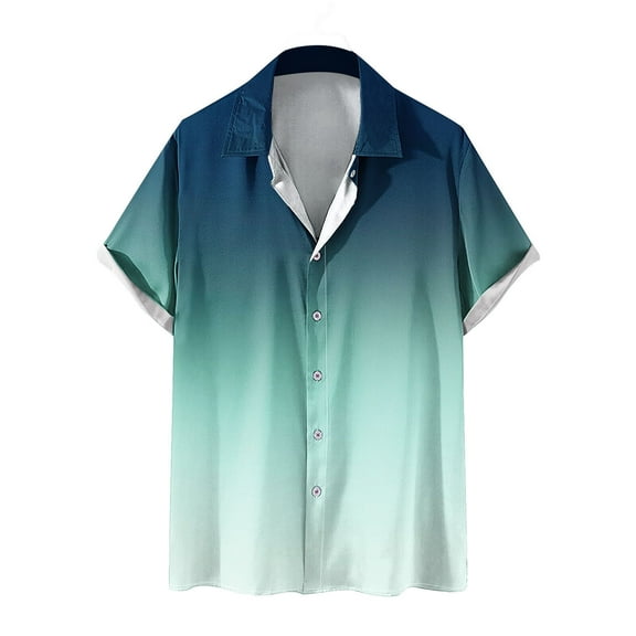 JWZUY Men's Relaxed Gradient Print Short Sleeve Lapel Collar Button Down Blouse Shirts - Summer Casual Tops Green 3XL