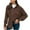 Coffee, variant on IROINNID Women's Plush Jacket Long Sleeve Solid Color Turndown Lapel Outwear, Casual Ladies Lapel Cardigan Jacket Buttons Shirt Outerwear