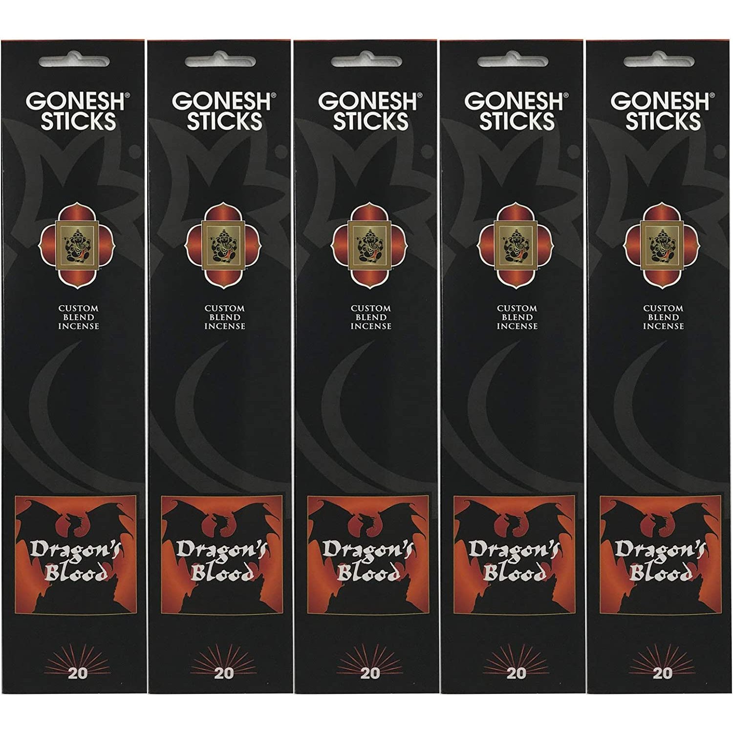 Gonesh Incense Sticks Extra Rich Collection - Dragon's Blood - 5 Packs (100 Total)