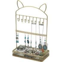 Cat Jewelry Holder Jewelry Stand Organizer 2-Tier Earring Holder Organizer with 20 Holes 8 Hanging Hooks Necklace Jewelry Racks Finger Ring Bracelets Storage