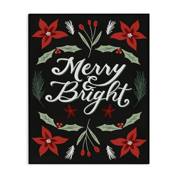 Stupell Industries Farmhouse Merry and Bright Christmas Poinsettia Canvas Art, 16 x 20, by Amanda Houston