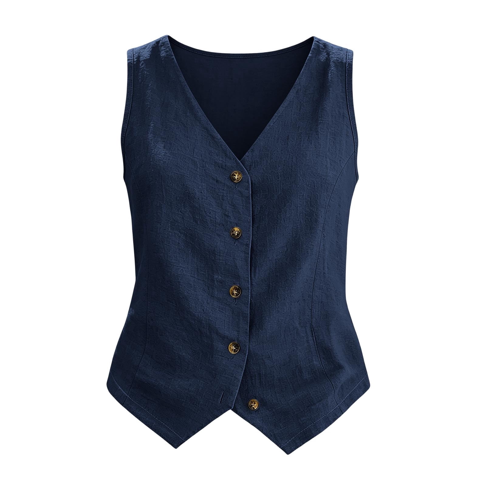 UVEASISHA Linen Vest for Women Summer V Neck Button Down