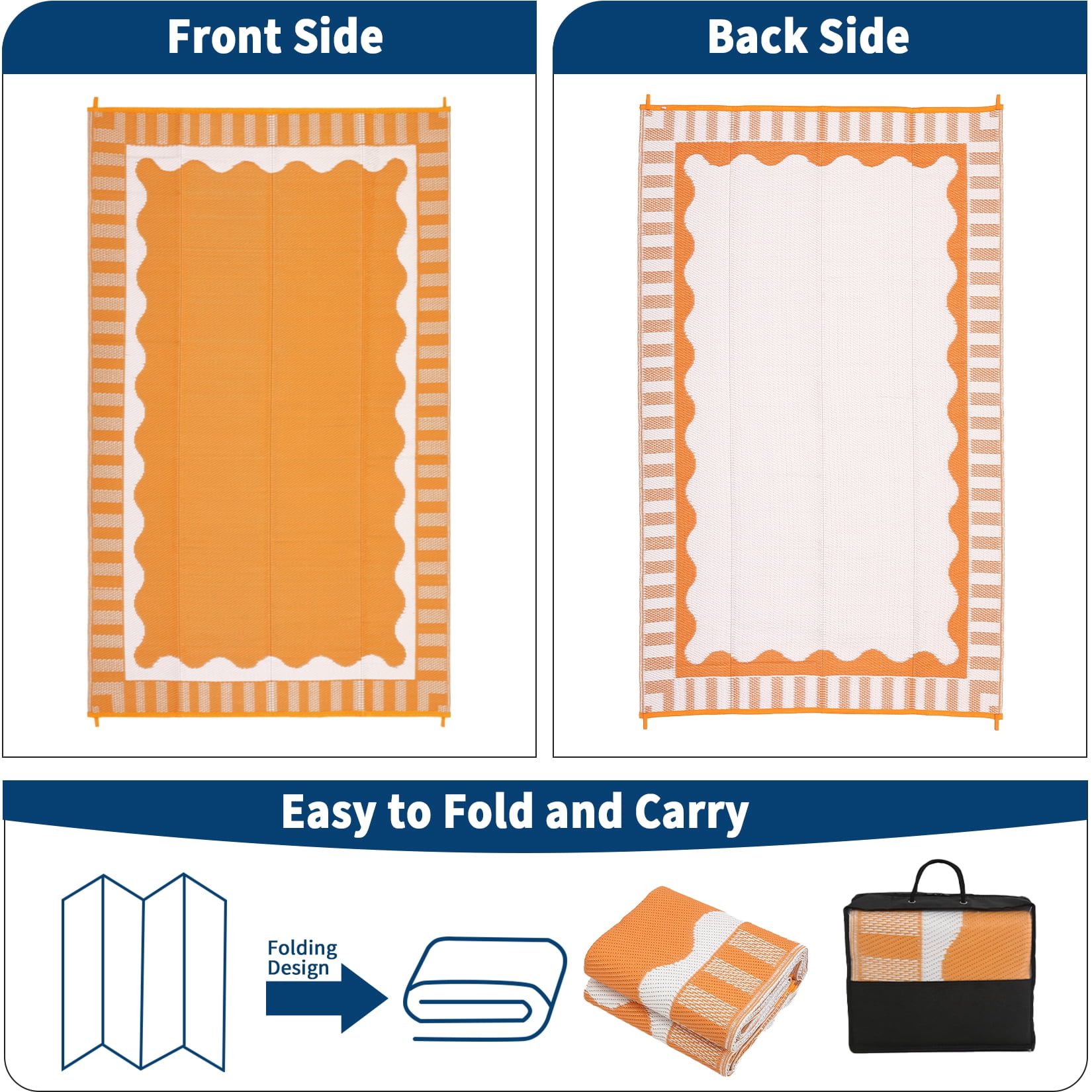 Garvee 9x12ft Outdoor Rug Modern Simple Reversible Area Rug, Plastic Straw Rug Waterproof Outdoor Carpet with Bordered Design for Patio Backyard Camping Beach RV Porch, Orange