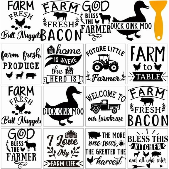 12 Sheets Farmhouse Rub On Transfer Stickers with Scraper Farm Animal Stickers Furniture Decal