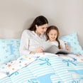 thumbnail image 4 of Manfei Kids Blue Letter Monogrammed H Twin Comforter Sets 3-Piece,Cartoon Bowknot Stripes Bedding Set for Teens Girls,Breathable Home Decor, 4 of 6