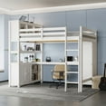 thumbnail image 4 of Eyisean Queen Modern Loft Bed with Desk, Space Saving Bed Frame with Storage Cabinet, Wardrobe & Built-in Ladder, Wood Loft Beds Frames for Teens, Adults, Bedroom, No Need Box Spring, 4 of 12