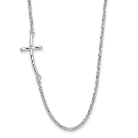 Sterling Silver Curved Cross Pendant Necklace for Men and Women with Fine Chain Sleek Modern Design Spiritual Symbol Mirror Finish Contemporary Jewelry