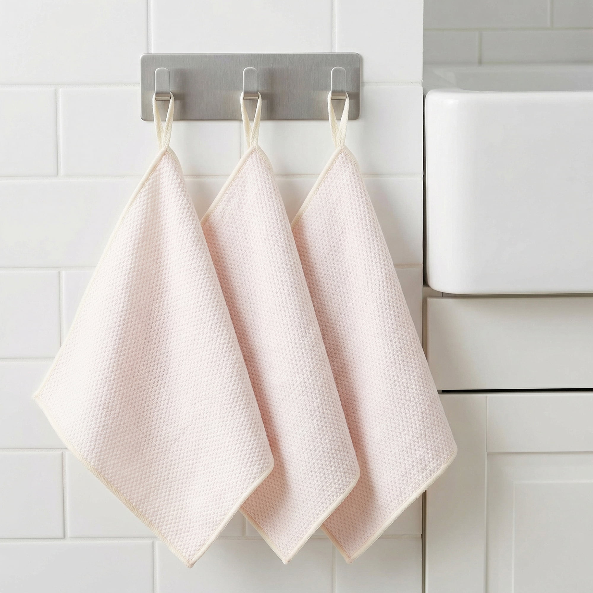 Unique Bargains 3pcs Waffle Weave Microfiber Solid Color Cleaning Cloth Beige 12" x 12"