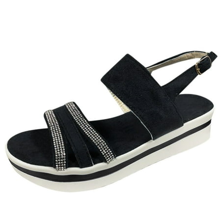 

Aompmsdx Ladies Fashion Suede Rhinestone Fish Mouth Platform Buckle Sandalshigh Heels