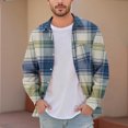 thumbnail image 2 of bbymog Button Down Shirt Men Long Sleeve Turndown Collar Top with Pocket Plaid Printed Casual Shirts Plus Size Clothes Navy XL, 2 of 3
