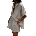 thumbnail image 5 of LYMAYTER Casual Set for Women Striped Short Sleeve Button Collared Shirt Matching Shorts Outfits S-XL, 5 of 8