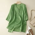 thumbnail image 2 of ShomPort Cotton Linen Blouses for Women V Neck 3/4 Sleeve Fall Tops Solid Loose Basic Shirts, 2 of 6