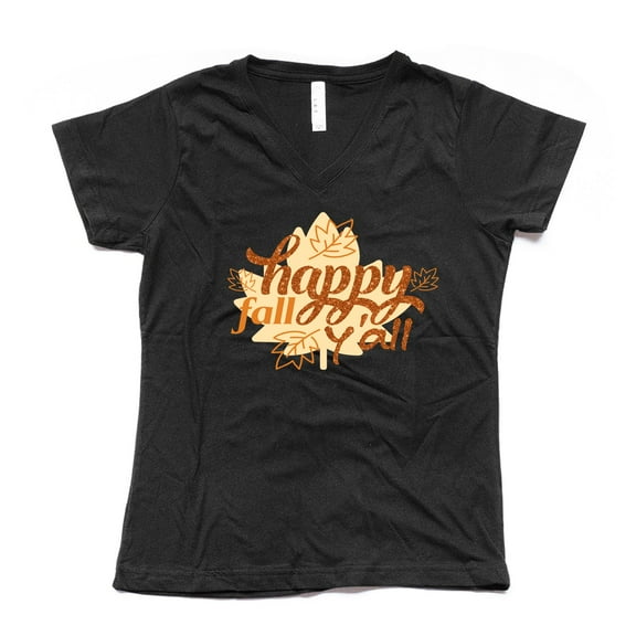 NanyCrafts' Happy Fall You All Ladies Modern Fit V-Neck Shirt