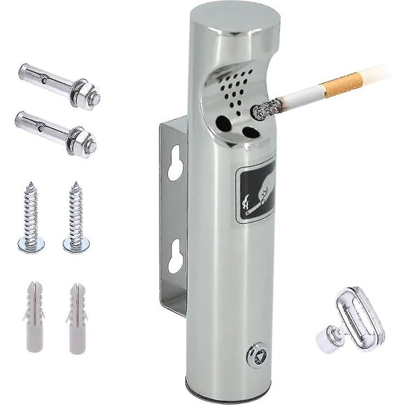 Récipient Mural Extérieur en Acier Inoxydable pour Fessier de Cigarette Argent, 1 Pce - Bon