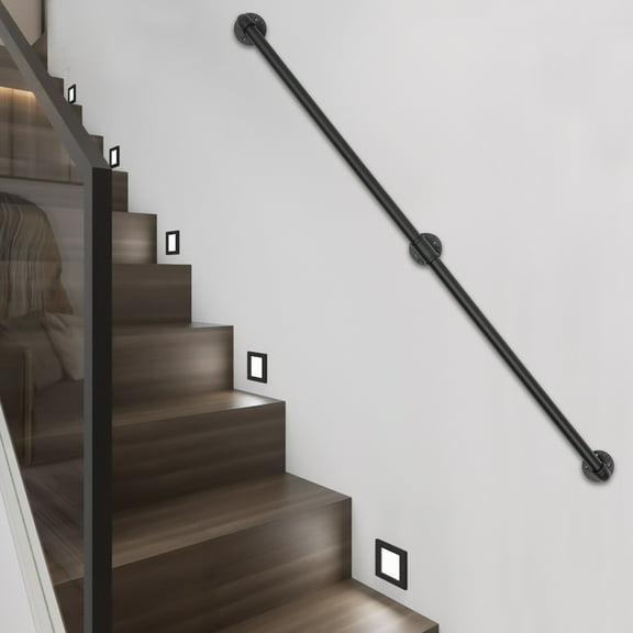 Modern Handrail 5ft Stair Railing Hand Rail Wall-mounted In/Outdoor Black