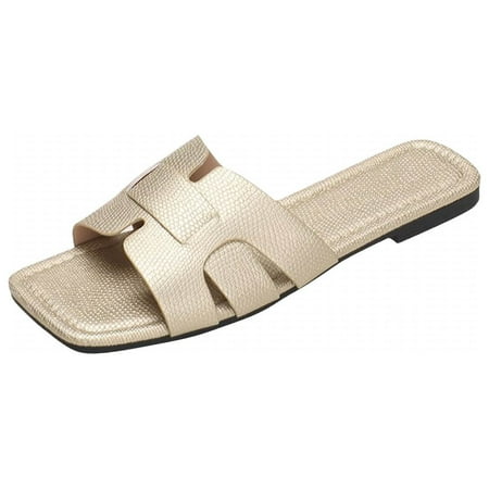

Flats Sliders for Women Beach Holiday Sandals Strappy Open Toe Flats Ladies Low Heel Casual Slippers Square Toe Post Pool Black Shoes