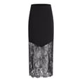 thumbnail image 4 of vigerkar Women Satin Lace Long Skirt Lace Patchwork Maxi Skirt Half Slip Silk High Waist A Line Underskirt (Black, XL), 4 of 9