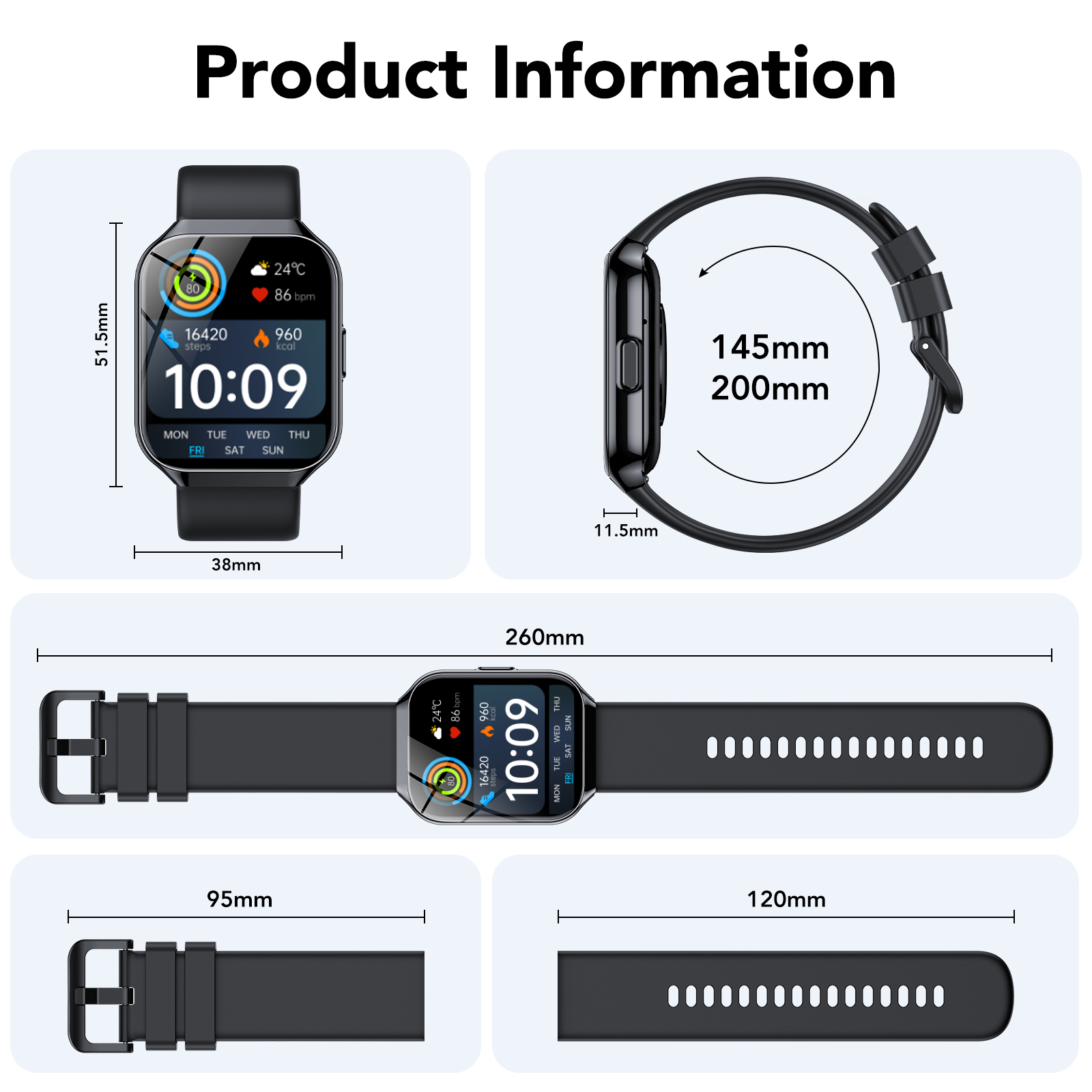 Tikland Smart Watch 1.83" HD Screen, Black photo 3