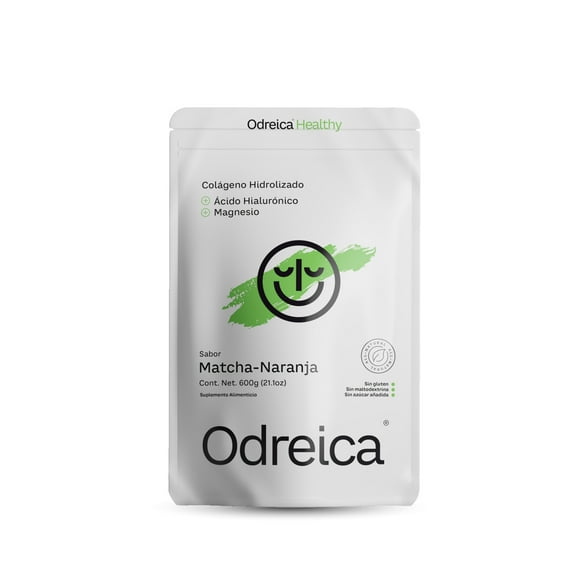 Colágeno Hidrolizado con Ácido Hialurónico y Magnesio Matcha Naranja ODREICA Colágeno Hidrolizado Odreica Suplemento Alimenticio 600 gramos
