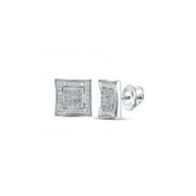Saris and Things Sterling Silver Mens Round Diamond Square Kite Cluster Earrings 1/10 Cttw