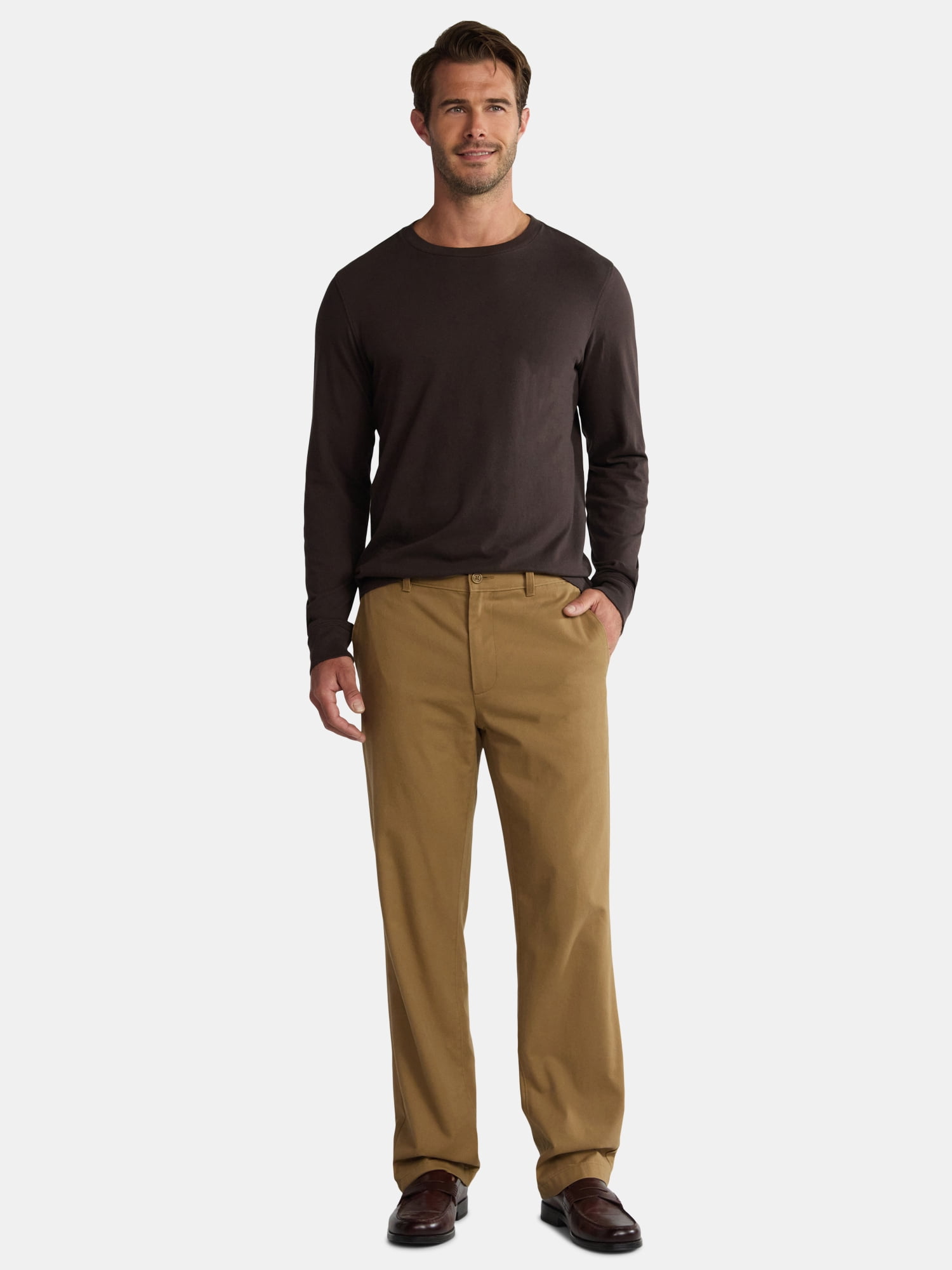 George Men's & Big Men's Relaxed Fit Cotton Crewneck T-Shirt with Long Sleeves, Size XS-3XL