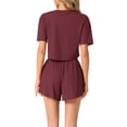 thumbnail image 3 of INSPIRE CHIC Women's Short Sleeve Pajama Sets Ribbed Knit Side Slits Shorts 2 Piece Lounge Sets M Fuchsia, 3 of 6