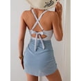 thumbnail image 3 of Women’s One Piece Swimdress Swimsuit Mesh Sarong Wrap Skirt Tummy Control V Neck Cutout Bathing Suit Drawstring Swimwear, 3 of 6