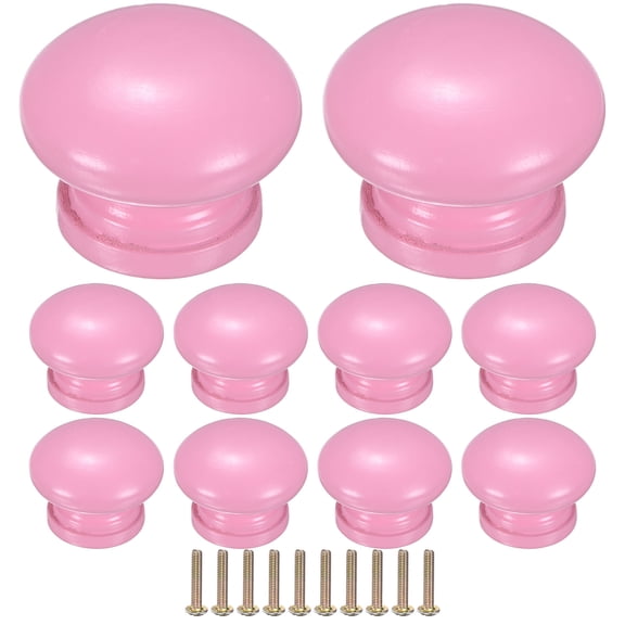 Uxcell 10-Pack Kicthen Cabinet Knobs, 1-5/16 In(33mm) Solid Wood Round Drawer Pull Handle, Drawer Knob Hardware [Pink]