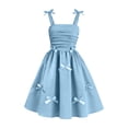 thumbnail image 5 of Ticikt Girls Dresses Ruched Smocked Back Bow-Tie Straps Sleeveless Flowy Trim Summer Boho Beach/Party Sundress,Color:Blue,Size:8-9 Years, 5 of 6