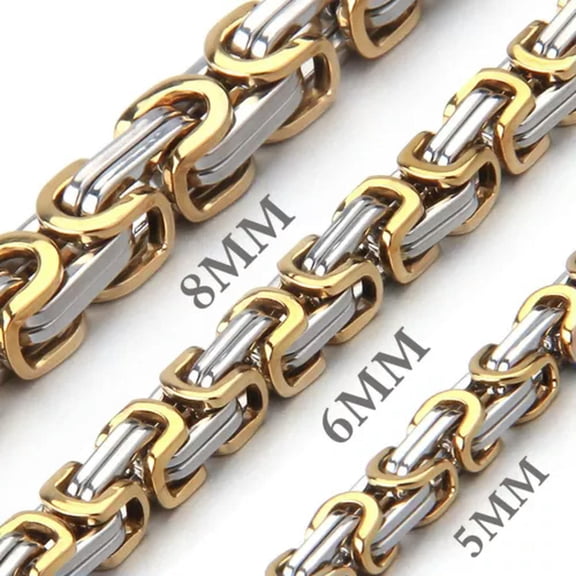 HOOUN Men's 316L Stainless Steel Necklace Byzantine Box Chain Link Fashion Chunky Gift-6mm-55cm