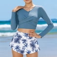 thumbnail image 2 of Tisuna Two Piece Teen Swimwear For Girls Solid Color Long Sleeve Crew Neck Tops And Floral Print Shorts Tankini Bathing Suit Fashion Leisure Kids Summer Hawaii Swimsuit Navy Size 13-14 Years, 2 of 7