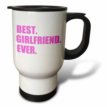 3dRose Pink Best Girlfriend Ever text anniversary valentines day gift for her, Travel Mug, 14oz, Stainless