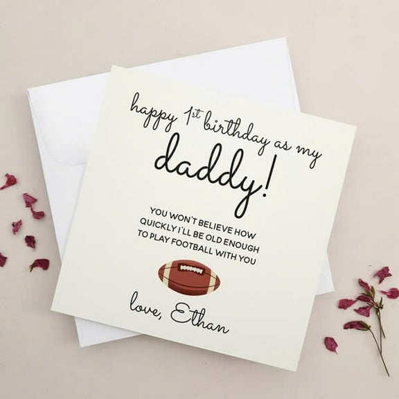 Happy 1st Birthday Daddy Card – Cute Football Design – Blank Inside, Envelope Included – Perfect for Celebrating First Birthday as a Father from Son