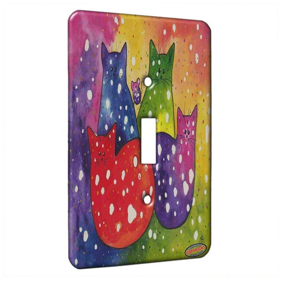 KuzmarK™ Single Gang Toggle Switch Wall Plate - Fiesta Polka Dot Two Tone Kitties and Mouse Abstract Cat Art by Denise Every