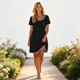 thumbnail image 4 of YuXingFu Boho Dresses for Women Mini Crew Neck Plus Size Womens Dress Short Sleeve Solid Color Casual Summer Black XXL, 4 of 9