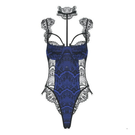 DISKEBUISS Women Lingerie Lace Plus Size Solid Color Sexy Bodysuit Sleepwear Nightgown