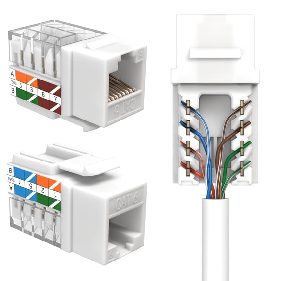 Cables Direct Online White Cat6 RJ45 Keystone Jack 45 Degree 8P8C 110 Punch-Down 30-Pack