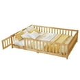 thumbnail image 4 of Mirightone Full Size Floor Bed, Wood Montessori Floor Beds with Fence Railings, Door & Slats Support, Twin Playhouse Bed Frame, (Natural), 4 of 6