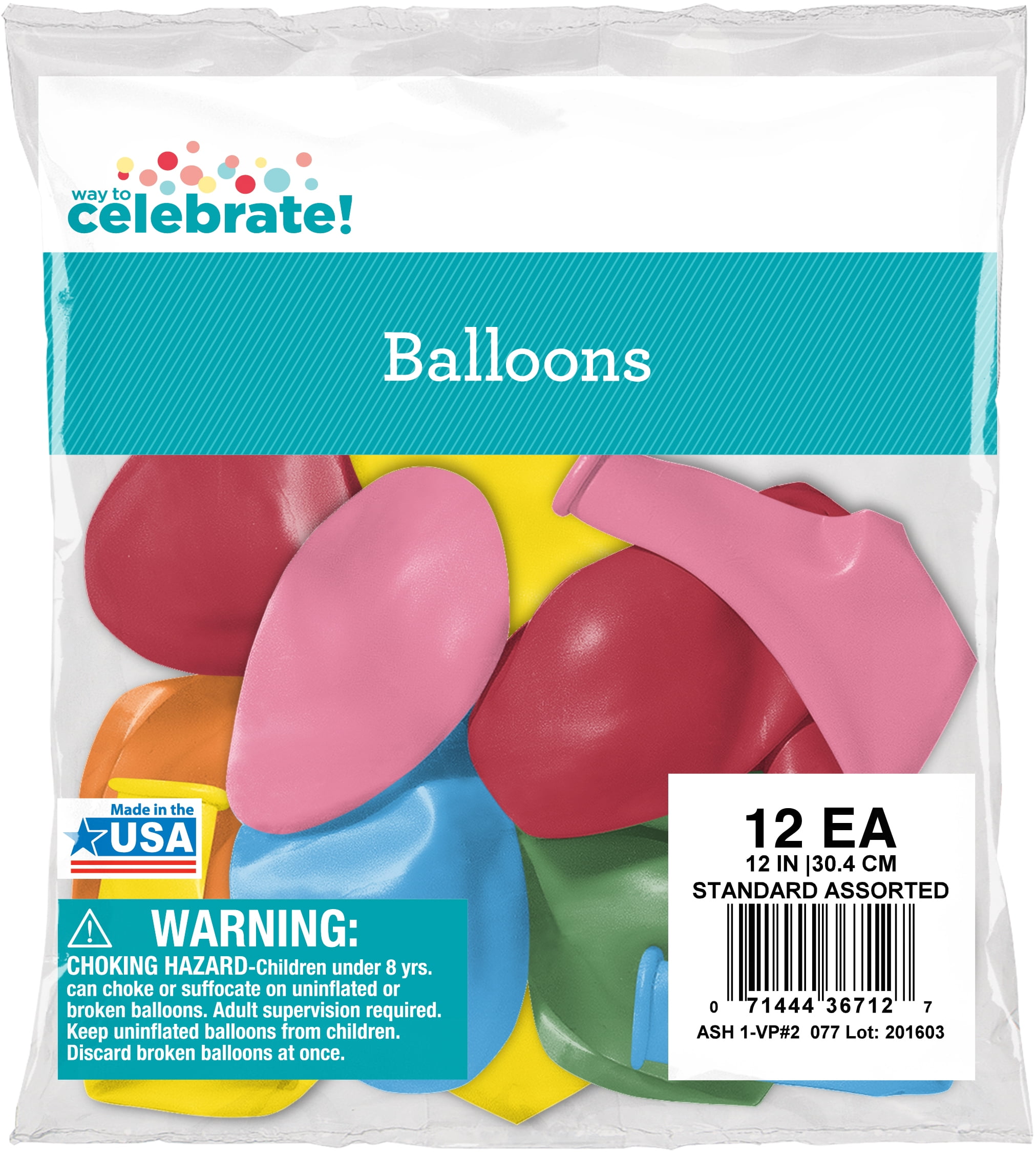 WAY TO CELEBRATE! 12" Assorted Colors Party Balloons, 12 Count