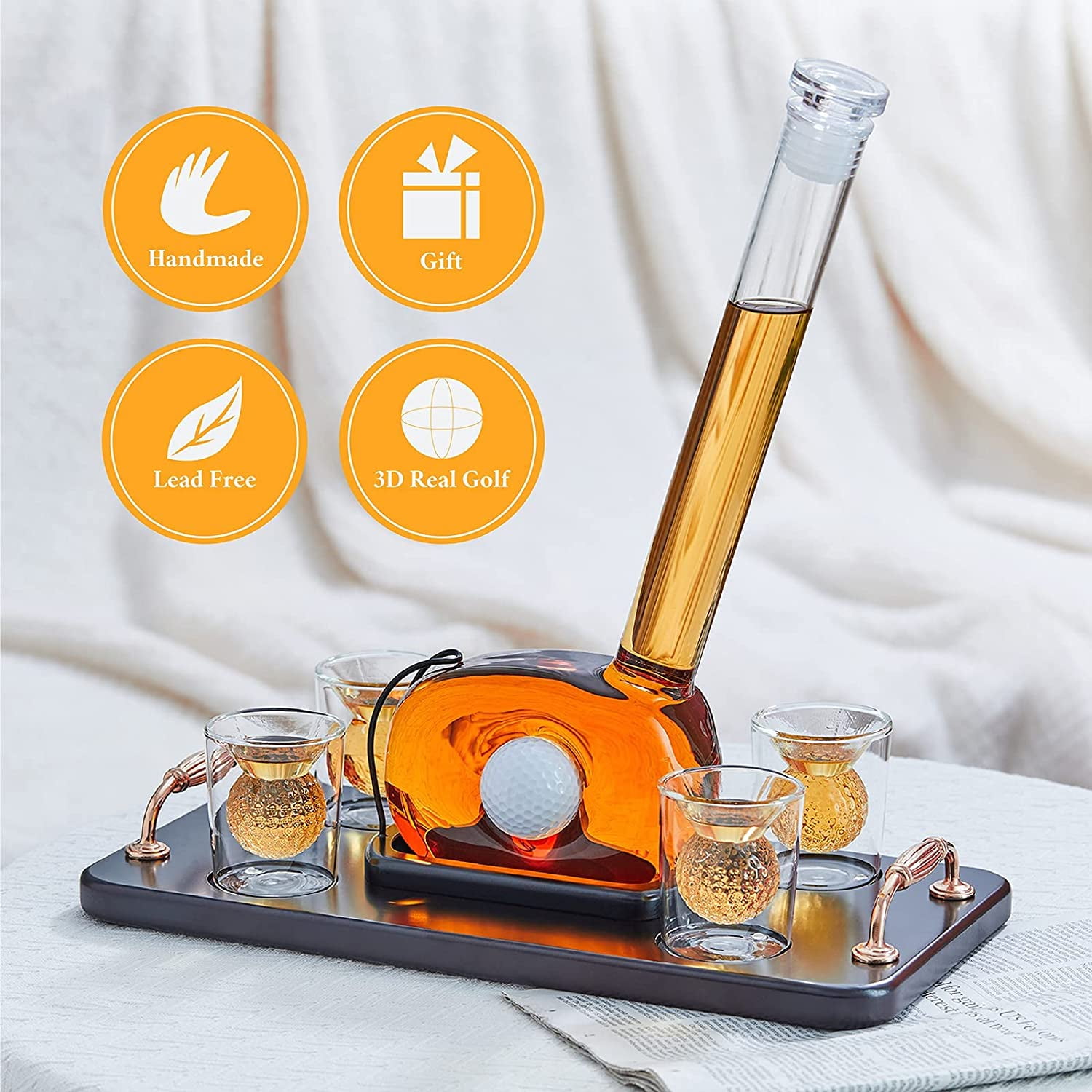 CRAFTGEN Golf Decanter Whiskey Decanter Set with 4 Golf Ball Whiskey ...