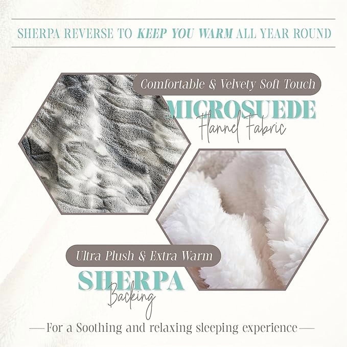 Elegant Comfort Throw Blanket, Reversible Sherpa Flannel, Ultra-Soft, Fuzzy, Cozy and Plush- All season Lightweight Decorative Throw, 50 x 60 inches, Alaska Sherpa Throw, Gray