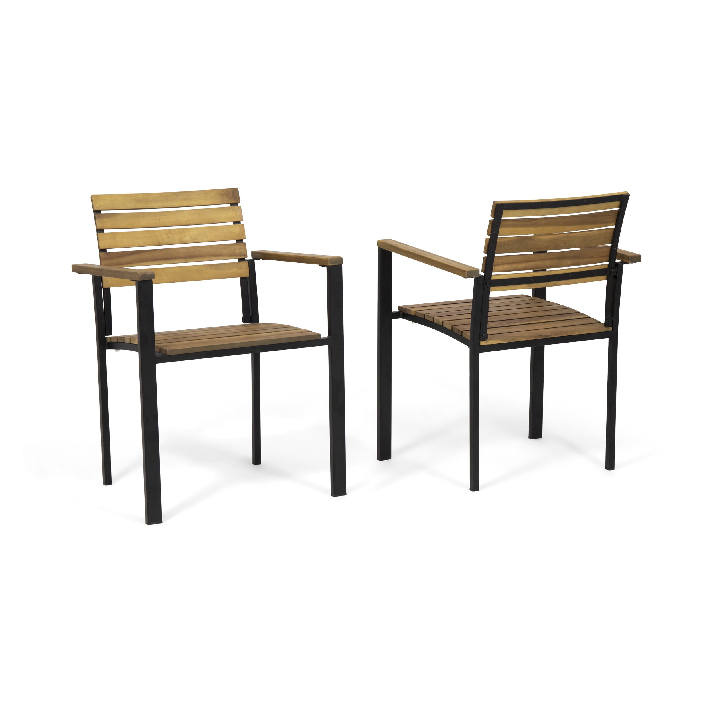 Gray and Black Set of 2 Great Deal Furniture Alberta Outdoor Wood and Iron Dining Chairs 