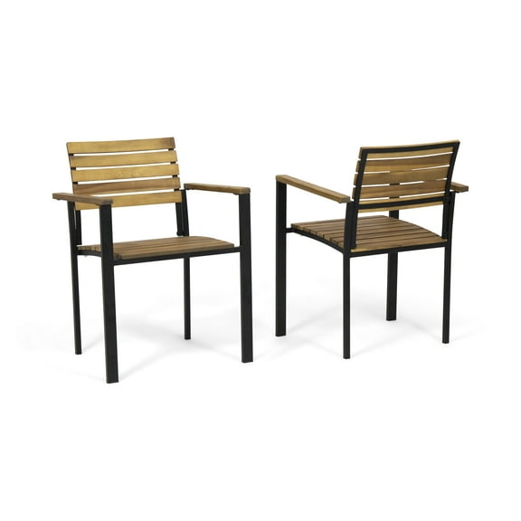 GDF Studio Pelham Outdoor Industrial Acacia Wood Dining Chairs, Set of 2, Teak and Black