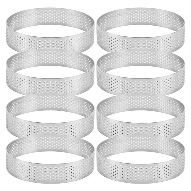 Paquete de 8 anillos de tarta de acero inoxidable, anillo de mousse para pastel perforado por calor, molde de anillo para pastel, pastel redondo